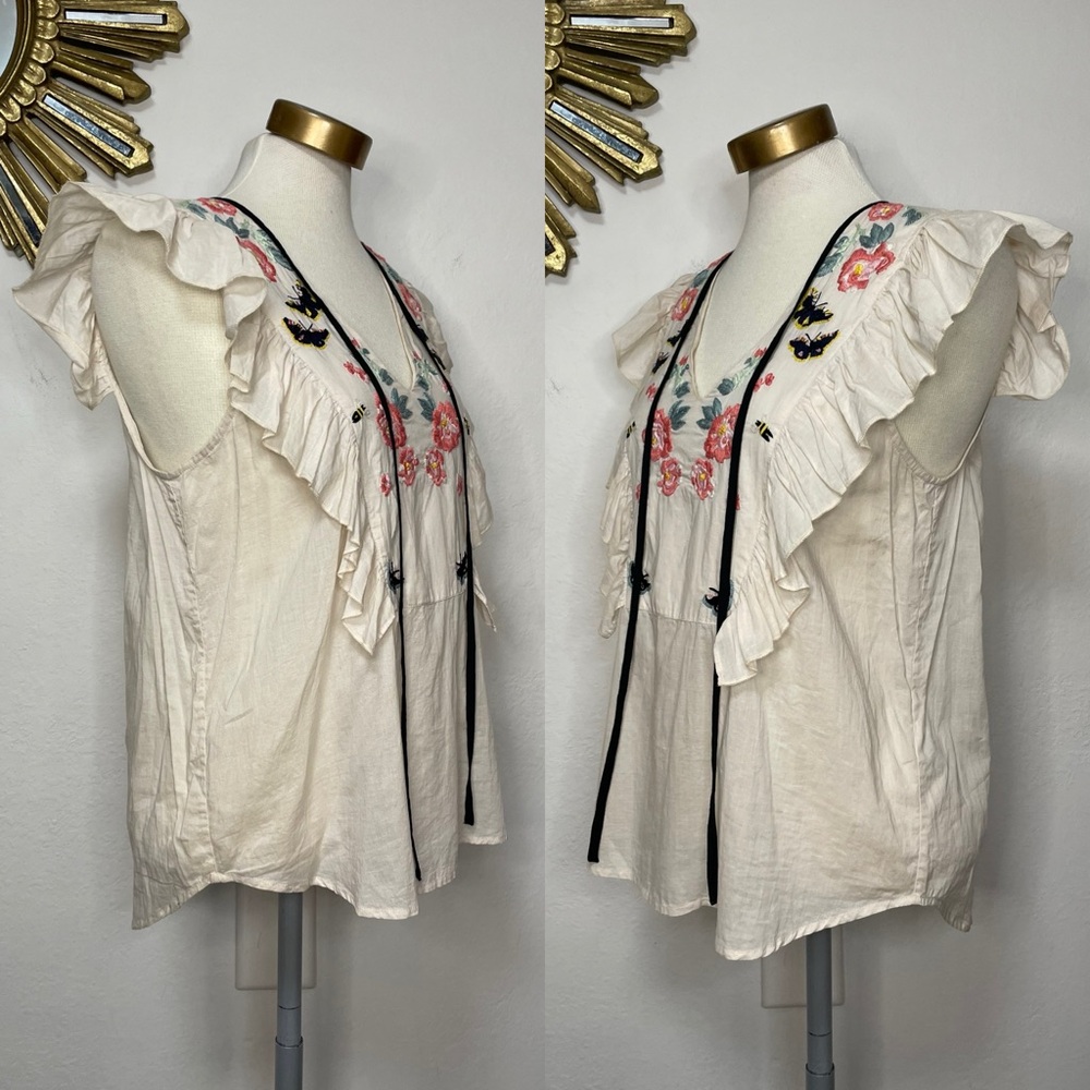 St. Roche Embroidered Floral Ruffle Sleeveless Top - Picture 4 of 14